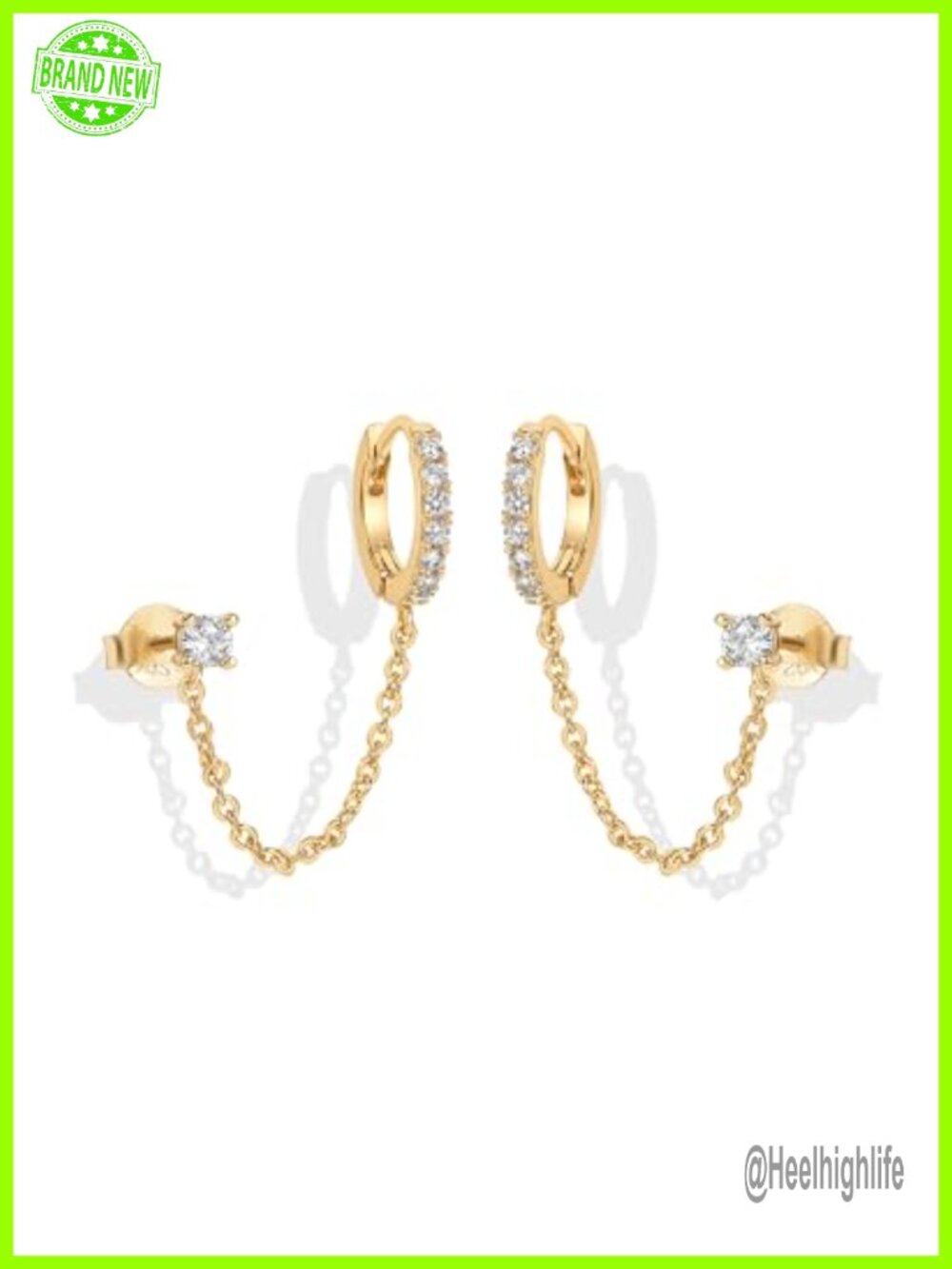 14K Gold Plated Chain Huggie Hoop Earrings with CZ Stud